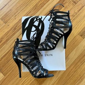Nine West Nwkenie Leather Gladiator Lace-Up Heel Sandals